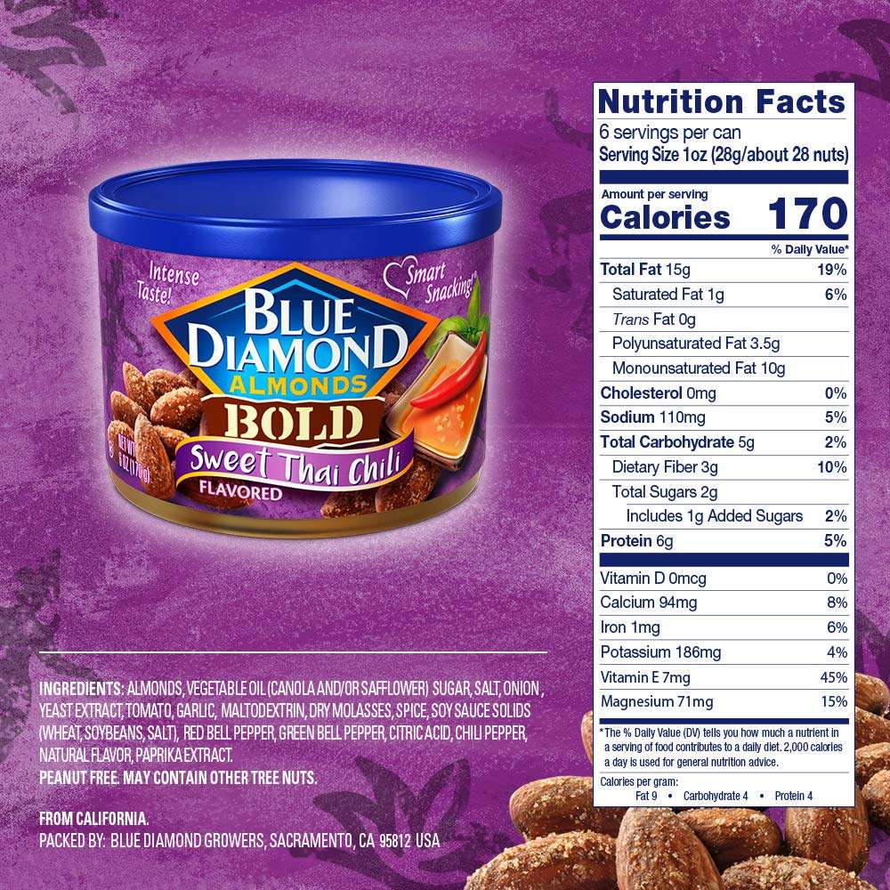Blue Diamond Almonds, BOLD Elote Mexican Street Corn Flavored Snack Nuts, 6 Ounce Can