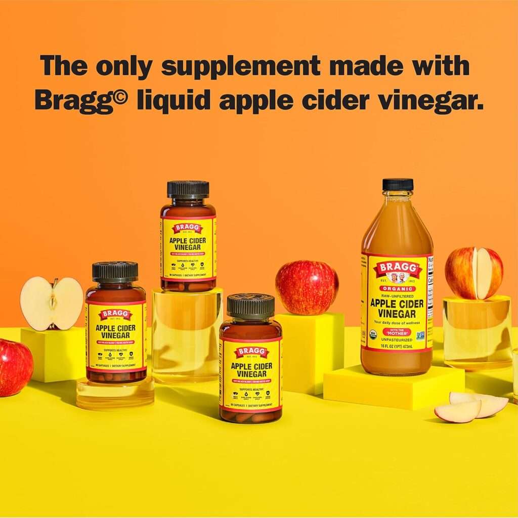 Bragg Apple Cider Vinegar Capsules - Vitamin D3  Zinc - 750mg of Acetic Acid – Immune  Weight Management Support - Non-GMO, Vegan, Gluten Free, No Sugar (1)