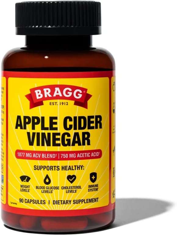 Bragg Apple Cider Vinegar Capsules - Vitamin D3  Zinc - 750mg of Acetic Acid – Immune  Weight Management Support - Non-GMO, Vegan, Gluten Free, No Sugar (1)