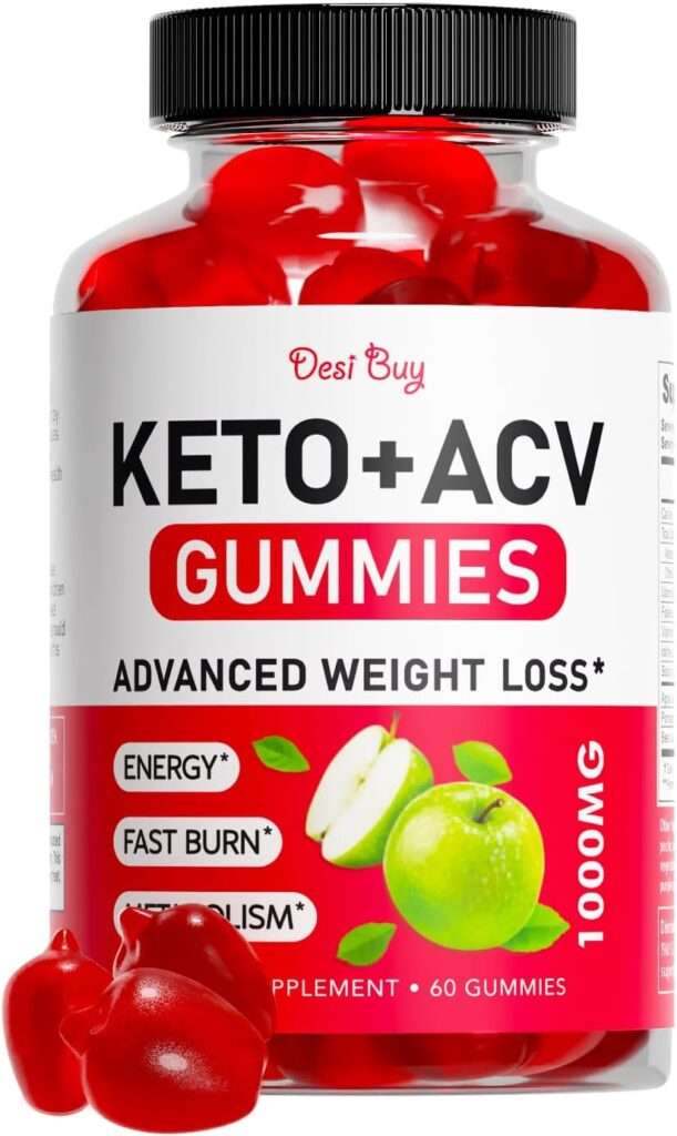 Desi Buy Keto ACV Gummies Advanced Wеight Lоss, Boost Metabolism with Apple Cider Keto Supplements, Gluten-Free, Apple Flavor Formula for Men  Women, Made in USA Keto+ACV, 1000 mg 60 Count
