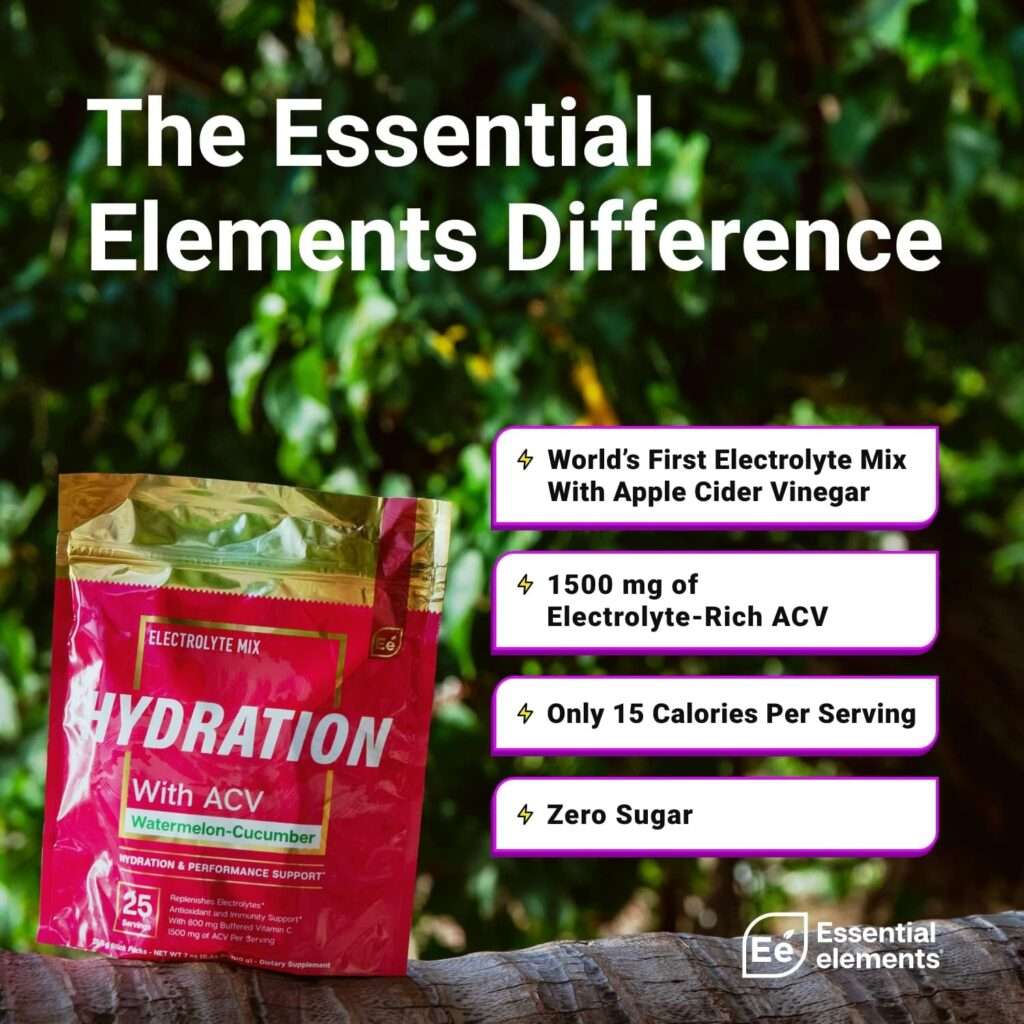 Essential Elements Hydration Packets - Electrolytes Powder Packets Sugar Free - 24 Stick Packs of Electrolytes Powder No Sugar - Electrolyte Water Drink Mix with ACV  Vitamin C - Variety Pack