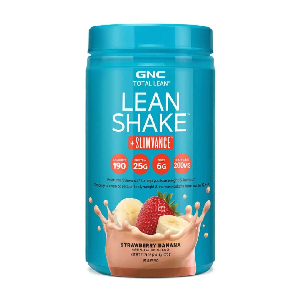 GNC Total Lean Lean Shake + Slimvance - Strawberry Banana, 20 Servings, Weight Loss Protein Powder with 200mg of Caffeine