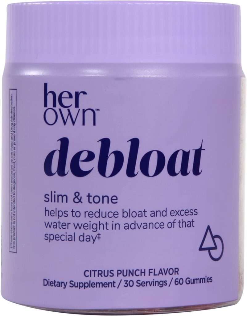 her own Debloat Gummy, Bloating and Gas Relief, Helps Reduce Water Retention, Supports Energy, with Apple Cider Vinegar and Dandelion, Gluten and Soy Free, Vegan, 60 Gummies, 60 Servings