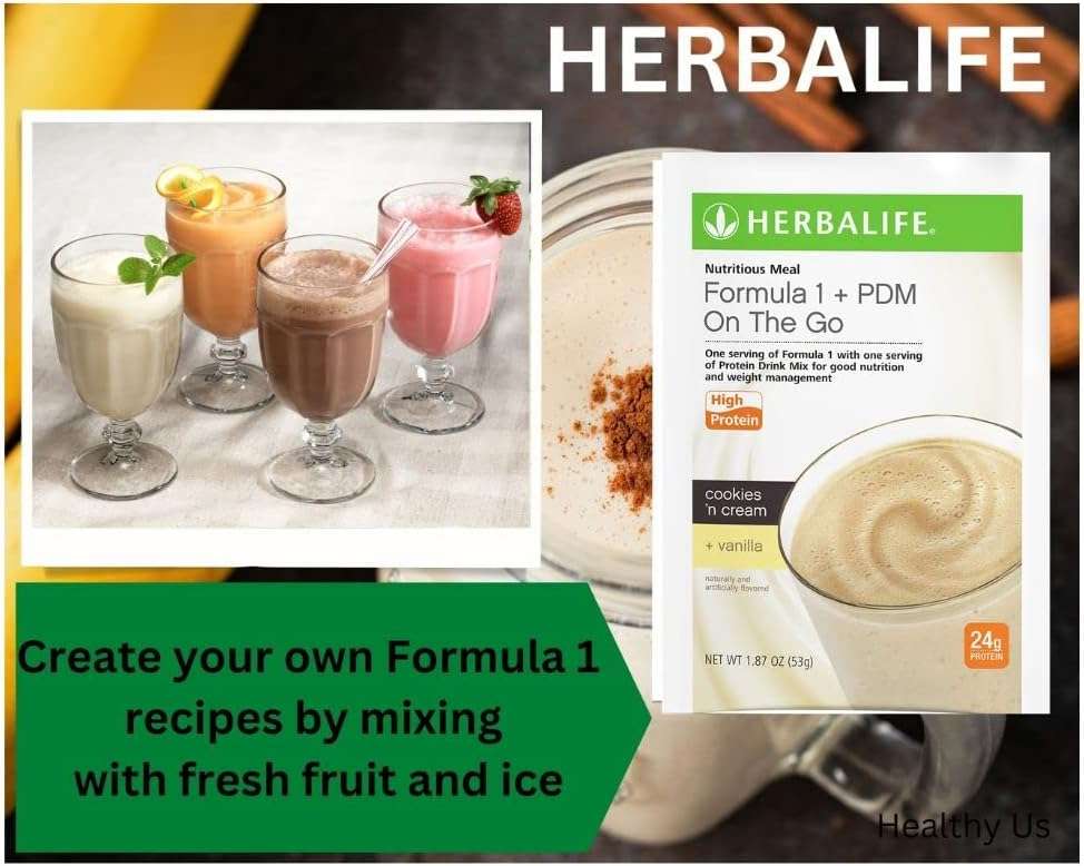 Herbalife Formula 1 + PDM On The Go: 24g of Protein 7 Packets per Box (Cookies and Cream + Vanilla), Protein For Energy and Nutrition, sustain Energy and Satisfy Hunger