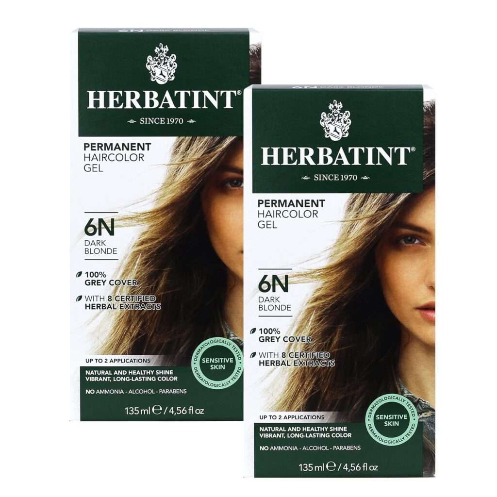 Herbatint Permanent Haircolor Gel, 6N Dark Blonde, Alcohol Free, Vegan, 100% Grey Coverage - 2 Pack
