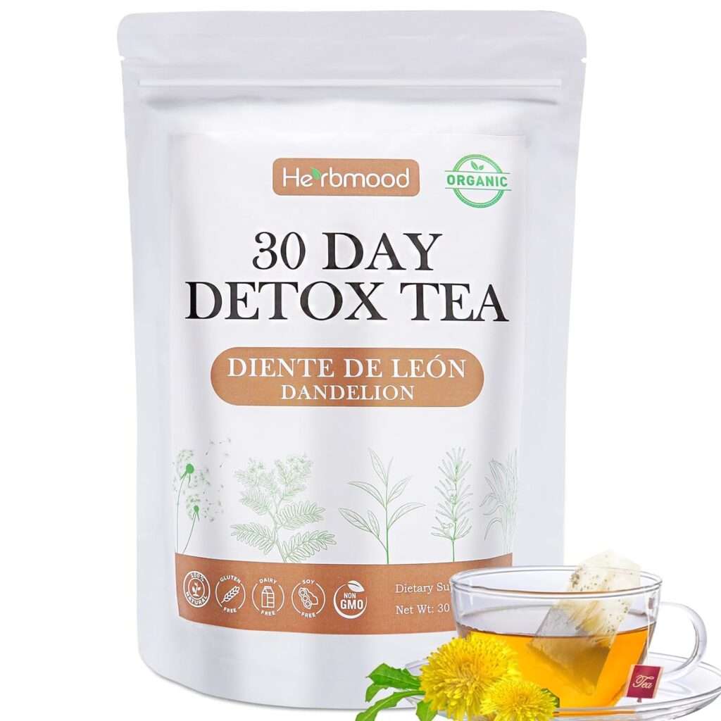 Herbmood 30 Day Detox Tea for body Cleanse, Te de Diente de Leon Organico Natural, Limpieza de Colon y Desintoxicar, Detox Tea for Digestion, Digestive Health, Edema  Bloating Relief for Women,30bags