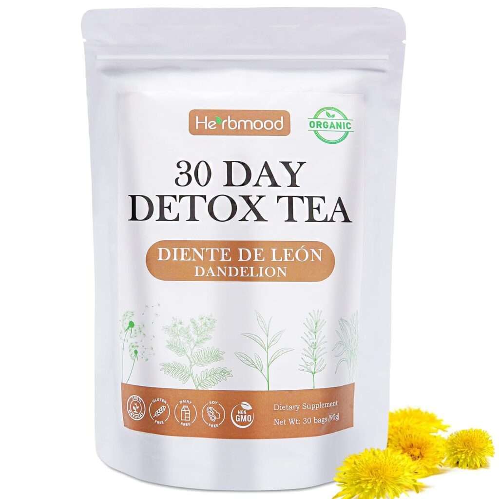 Herbmood 30 Day Detox Tea for body Cleanse, Te de Diente de Leon Organico Natural, Limpieza de Colon y Desintoxicar, Detox Tea for Digestion, Digestive Health, Edema  Bloating Relief for Women,30bags