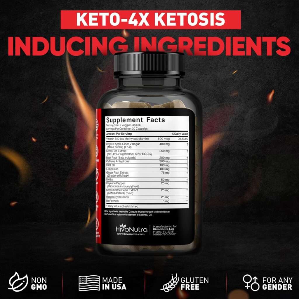 HivoBurn 4X Keto Diet Pills  Weight Management Supplement for Men  Women with MCT Oil, Green Coffee Bean Extract Raspberry Ketones - Vegan Capsules
