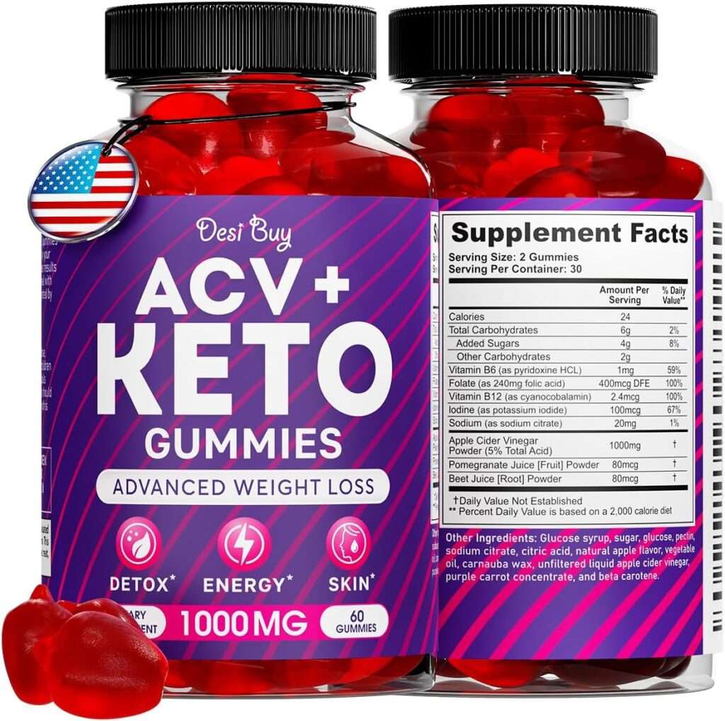 Keto ACV Gummies for Wеight Lоss Advanced Formula (1000mg Per Serving) - Supports Digestion,Metabolism, Detox  Cleansing - Apple Cider Vinegar Keto Gummies for Women and Men