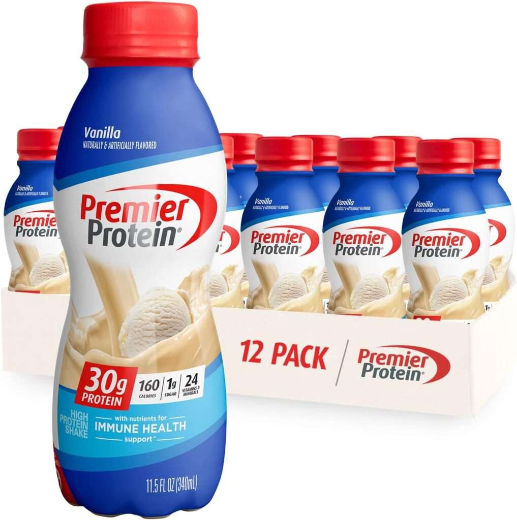 Premier Protein Shake Bottle, Vanilla, Liquid, Powder, keto, 30g Protein, 1g Sugar, 24 Vitamins  Minerals, Nutrients to Support Immune Health 11.5 Fl Oz (Pack of 12)