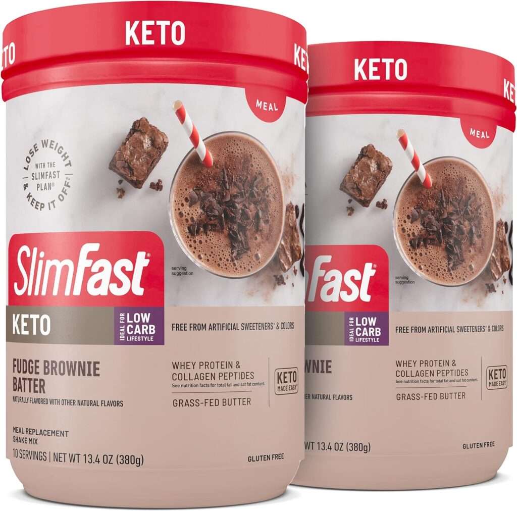 SlimFast Keto Meal Replacement Powder, Fudge Brownie Batter, Low Carb with Whey  Collagen Protein, 10 Servings (Pack of 2) (Packaging May Vary)
