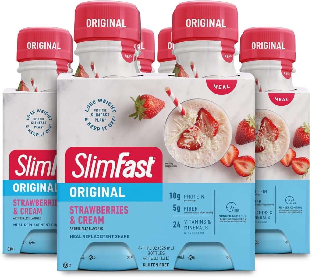 SlimFast Meal Replacement Shake, Original Strawberries  Cream, 10g of Ready to Drink Protein, 11 Fl. Oz Bottle, 4 Count (Pack of 3) (Packaging May Vary)
