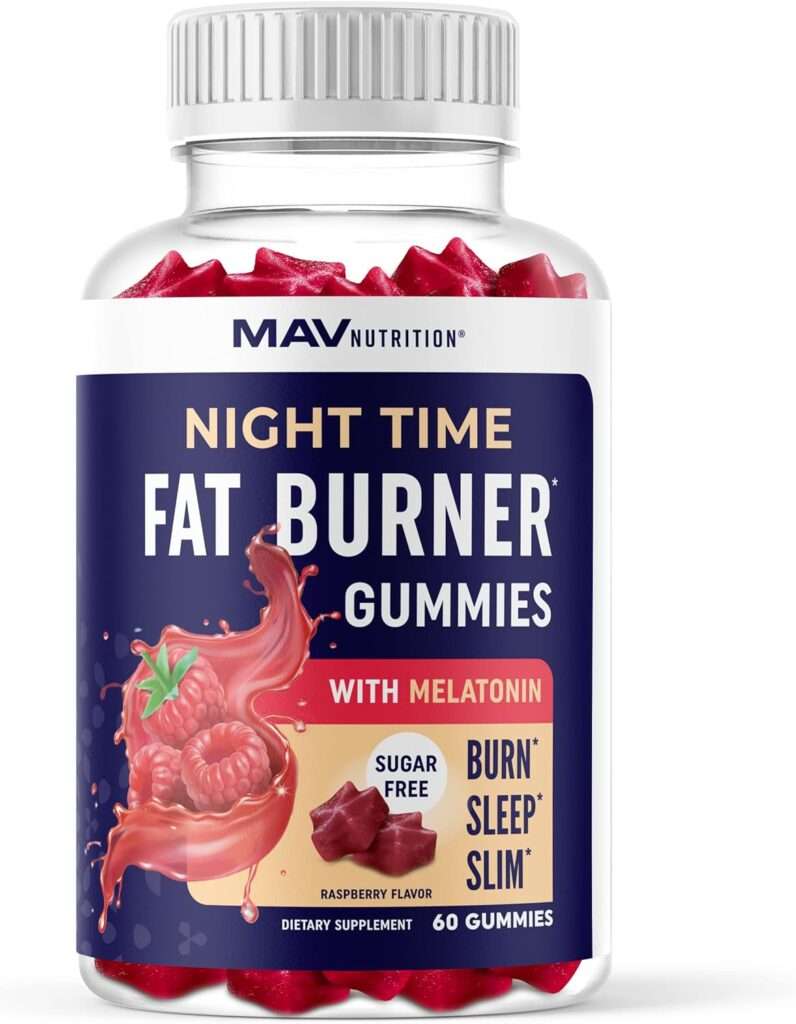 Sugar-Free Night Time Fat Burner Gummies | Sleep  Weight Loss Support | Hunger Suppressant  Metabolism Booster | Shred Belly Fat While You Sleep | Nighttime Diet Supplement for Women  Men | 60 Ct.