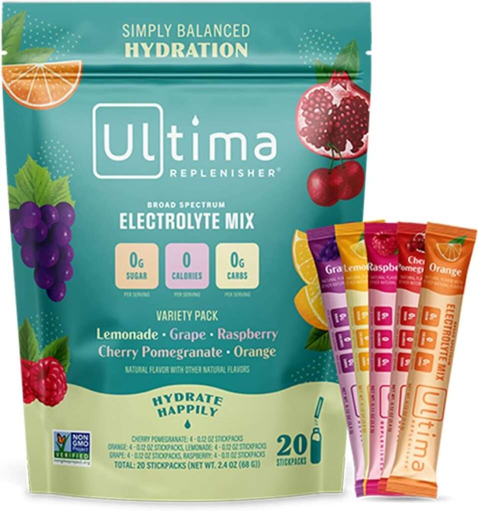 Ultima Replenisher Hydration Electrolyte Packets- 20 Count- Keto  Sugar Free- On the Go Convenience- Feel Replenished, Revitalized- Non-GMO  Vegan Electrolyte Drink Mix- Variety 5 Flavor​