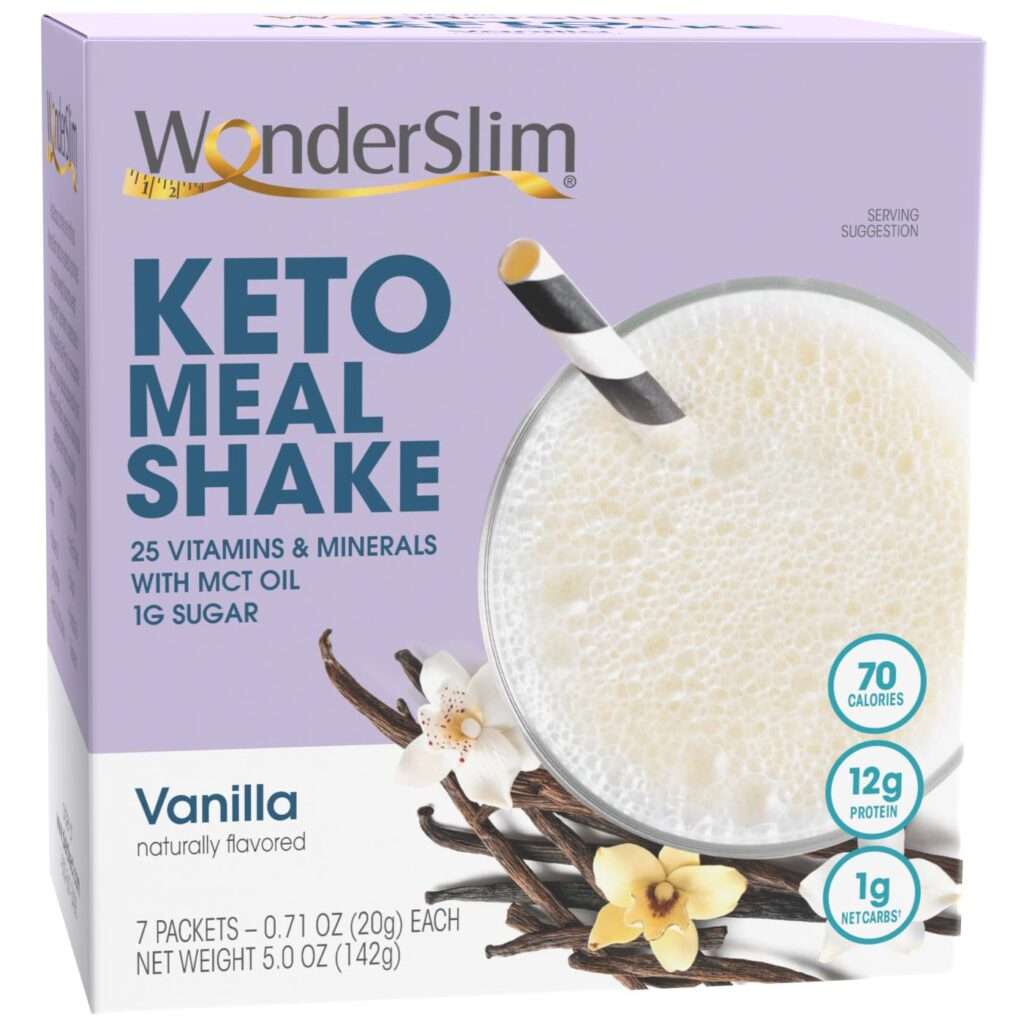 WonderSlim Keto Meal Replacement Shake, Vanilla, 1g Net Carbs, C8 MCTs, 12g Protein, Collagen, 25 Vitamins  Minerals, Gluten Free (7ct)