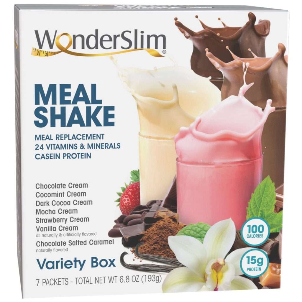WonderSlim Meal Replacement Shake, Variety Pack, 100 Calories, 15g Protein, 24 Vitamins  Minerals (7ct)
